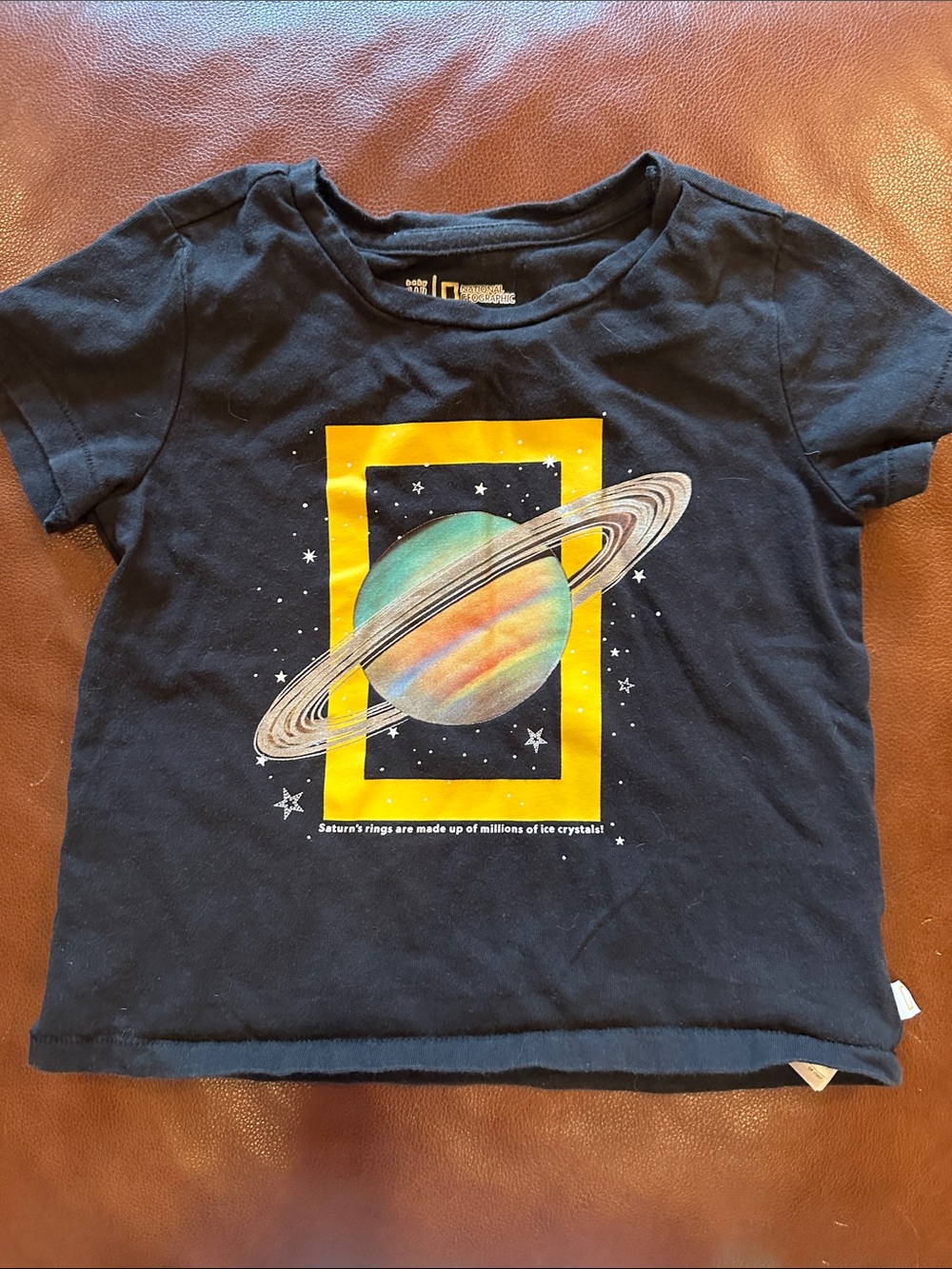 GAP Black Tee with Yellow-Trimmed Rainbow Planet Graphic